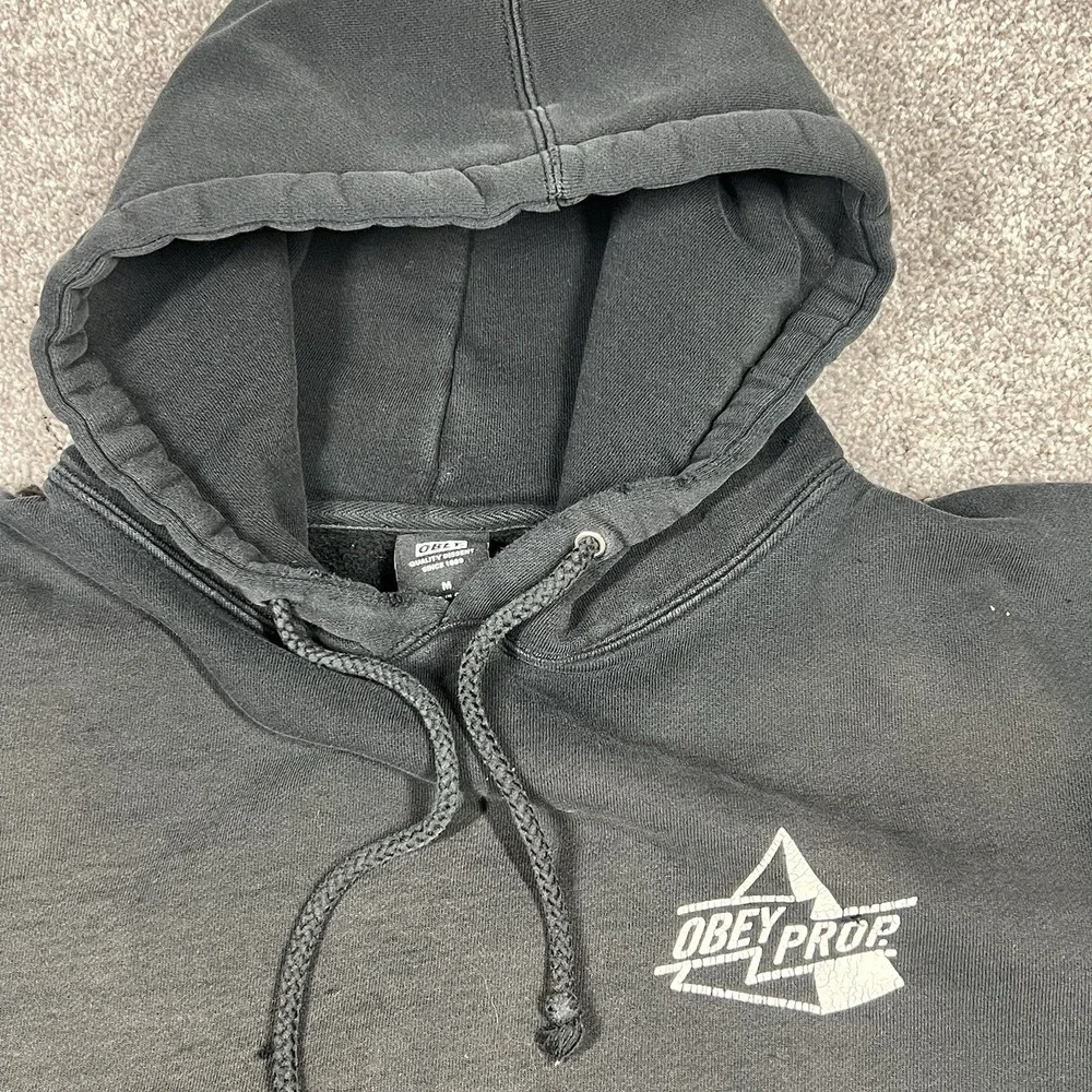 Vintage 90s Faded Black Distressed Thrashed Hoodie Mens Medium Skate Surf Obey